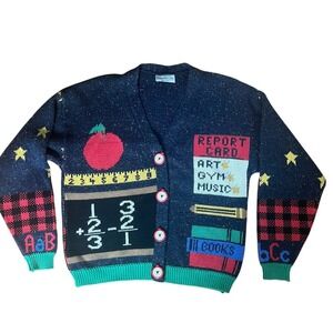 Sweater Loft New York Women's Teacher Clock Buttons Cardigan M USA Made